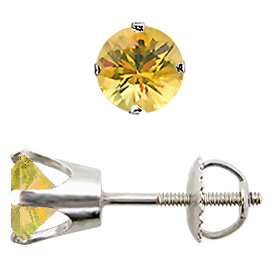 14K White Gold Stud Earrings : 1.50 cttw Yellow Sapphires