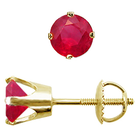 14K Yellow Gold Stud Earrings : 1.50 cttw Rubies