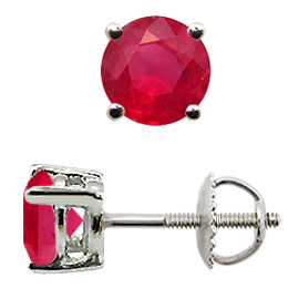 18K White Gold Stud Earrings : 1.50 cttw Rubies