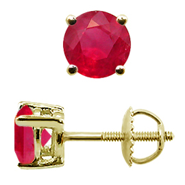 18K Yellow Gold Stud Earrings : 1.50 cttw Rubies