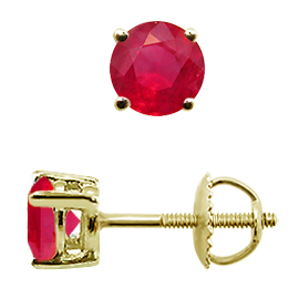 18K Yellow Gold Stud Earrings : 2.05 cttw Rubies