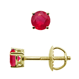 18K Yellow Gold Stud Earrings : 0.25 cttw Rubies