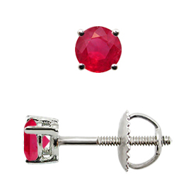 18K White Gold Stud Earrings : 0.25 cttw Rubies