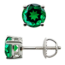 18K White Gold Stud Earrings : 1.50 cttw Emeralds