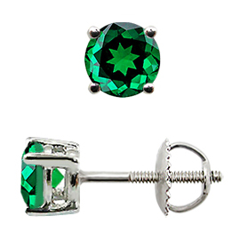 18K White Gold Stud Earrings : 1.00 cttw Emeralds