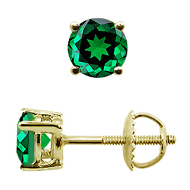 18K Yellow Gold Stud Earrings : 1.00 cttw Emeralds