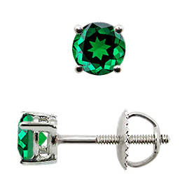 18K White Gold Stud Earrings : 0.75 cttw Emeralds