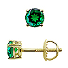Basket Style Round Emerald Stud Earrings, 4 Prongs - 18K Yellow Gold