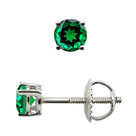 18K White Gold Stud Earrings : 0.25 cttw Emeralds