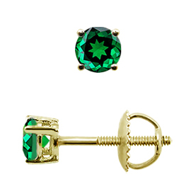 18K Yellow Gold Stud Earrings : 0.25 cttw Emeralds