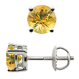 18K White Gold Stud Earrings : 1.50 cttw Yellow Sapphires