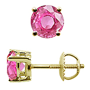 18K Yellow Gold Basket 1.50cttw Pink Sapphire Earrings