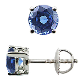 18K White Gold Basket Stud Earrings : 1.50 cttw Blue Sapphires