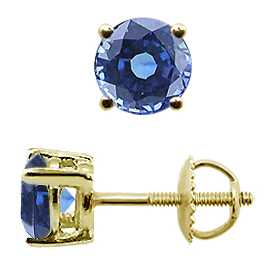 18K Yellow Gold Basket Stud Earrings : 1.50 cttw Blue Sapphires