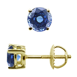 18K Yellow Gold Basket Stud Earrings : 1.00 cttw Blue Sapphires