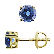 18K Yellow Gold Basket 1.00cttw Blue Sapphire Earrings