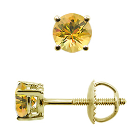 18K Yellow Gold Stud Earrings : 0.75 cttw Yellow Sapphires