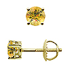 Basket Style Round Yellow Sapphire Stud Earrings, 4 Prongs - 18K Yellow Gold