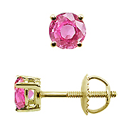 18K Yellow Gold Basket 0.75cttw Pink Sapphire Earrings