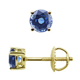 18K Yellow Gold Basket Stud Earrings : 0.75 cttw Blue Sapphires