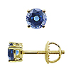 Basket Style Round Blue Sapphire Stud Earrings, 4 Prongs - 18K Yellow Gold