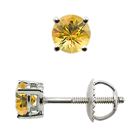 18K White Gold Stud Earrings : 0.75 cttw Yellow Sapphires