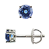 Basket Style Round Blue Sapphire Stud Earrings, 4 Prongs - 18K White Gold