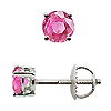 Basket Style Round Pink Sapphire Stud Earrings, 4 Prongs - 18K White Gold