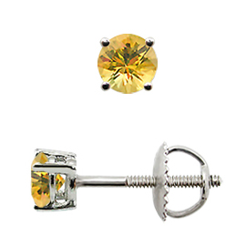 18K White Gold Stud Earrings : 0.25 cttw Yellow Sapphires