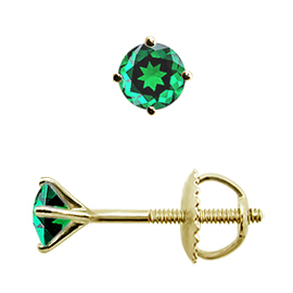 18K Yellow Gold Stud Earrings : 0.25 cttw Emeralds