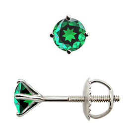 18K White Gold Stud Earrings : 0.50 cttw Emeralds