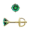 Martini Style Round Emerald Stud Earrings, 4 Prongs - 18K Yellow Gold