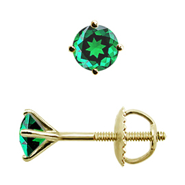 18K Yellow Gold Stud Earrings : 0.75 cttw Emeralds