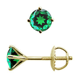 18K Yellow Gold Stud Earrings : 1.00 cttw Emeralds