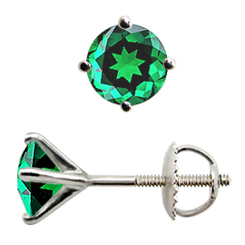 18K White Gold Stud Earrings : 1.50 cttw Emeralds