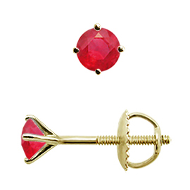 18K Yellow Gold Stud Earrings : 0.25 cttw Rubies