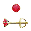 Martini Style Round Ruby Stud Earrings, 4 Prongs - 18K Yellow Gold