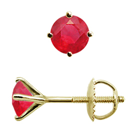 18K Yellow Gold Stud Earrings : 1.00 cttw Rubies