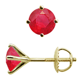 18K Yellow Gold Stud Earrings : 1.50 cttw Rubies