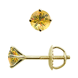 18K Yellow Gold Stud Earrings : 0.50 cttw Yellow Sapphires