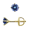 Martini Style Round Blue Sapphire Stud Earrings, 4 Prongs - 18K Yellow Gold