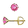 Martini Style Round Pink Sapphire Stud Earrings, 4 Prongs - 18K Yellow Gold