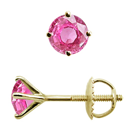 18K Yellow Gold Martini Stud Earrings : 1.00 cttw Pink Sapphires