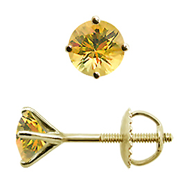 18K Yellow Gold Stud Earrings : 1.00 cttw Yellow Sapphires