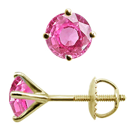 18K Yellow Gold Martini Stud Earrings : 1.50 cttw Pink Sapphires