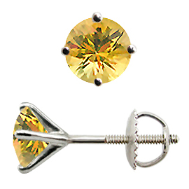 18K White Gold Stud Earrings : 1.50 cttw Yellow Sapphires