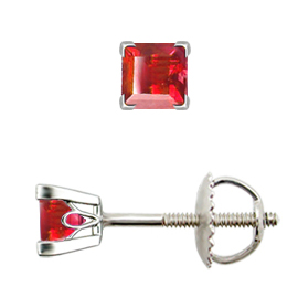 18K White Gold Stud Earrings : 0.25 cttw Rubies