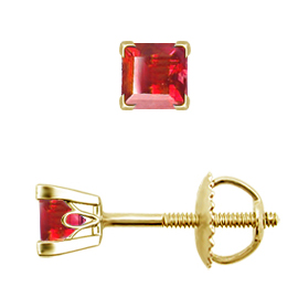 18K Yellow Gold Stud Earrings : 0.25 cttw Rubies