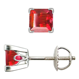 18K White Gold Stud Earrings : 1.00 cttw Rubies