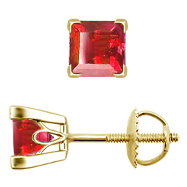 18K Yellow Gold Stud Earrings : 1.00 cttw Rubies